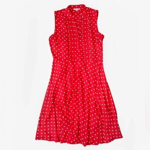 Nanette Lepore Red Polka Dot Pintuck Midi Dress Trendy Swing Skirt Womens Size 8